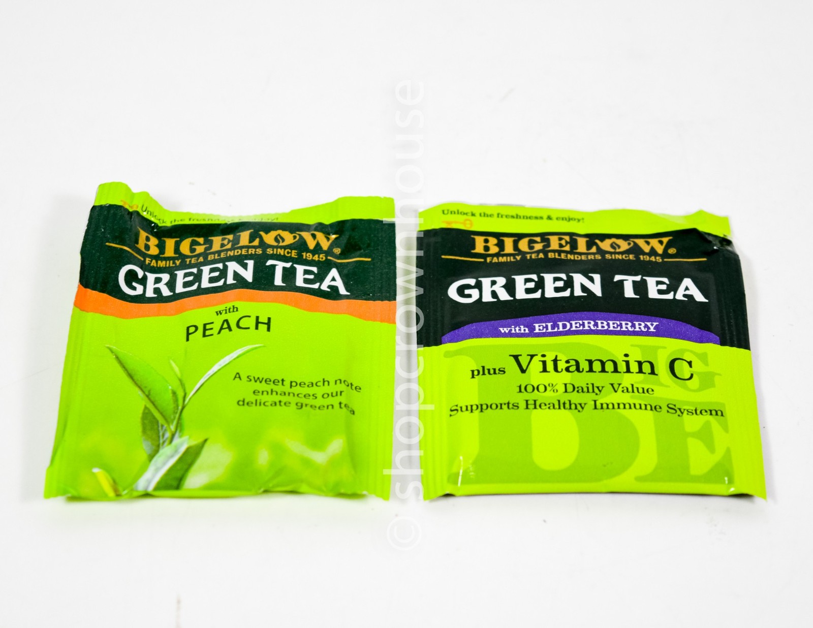 38 Tea Bag Pouch by Bigelow Green Tea 18 ELDERBERRY and 20 PEACH Kosher 03/2027