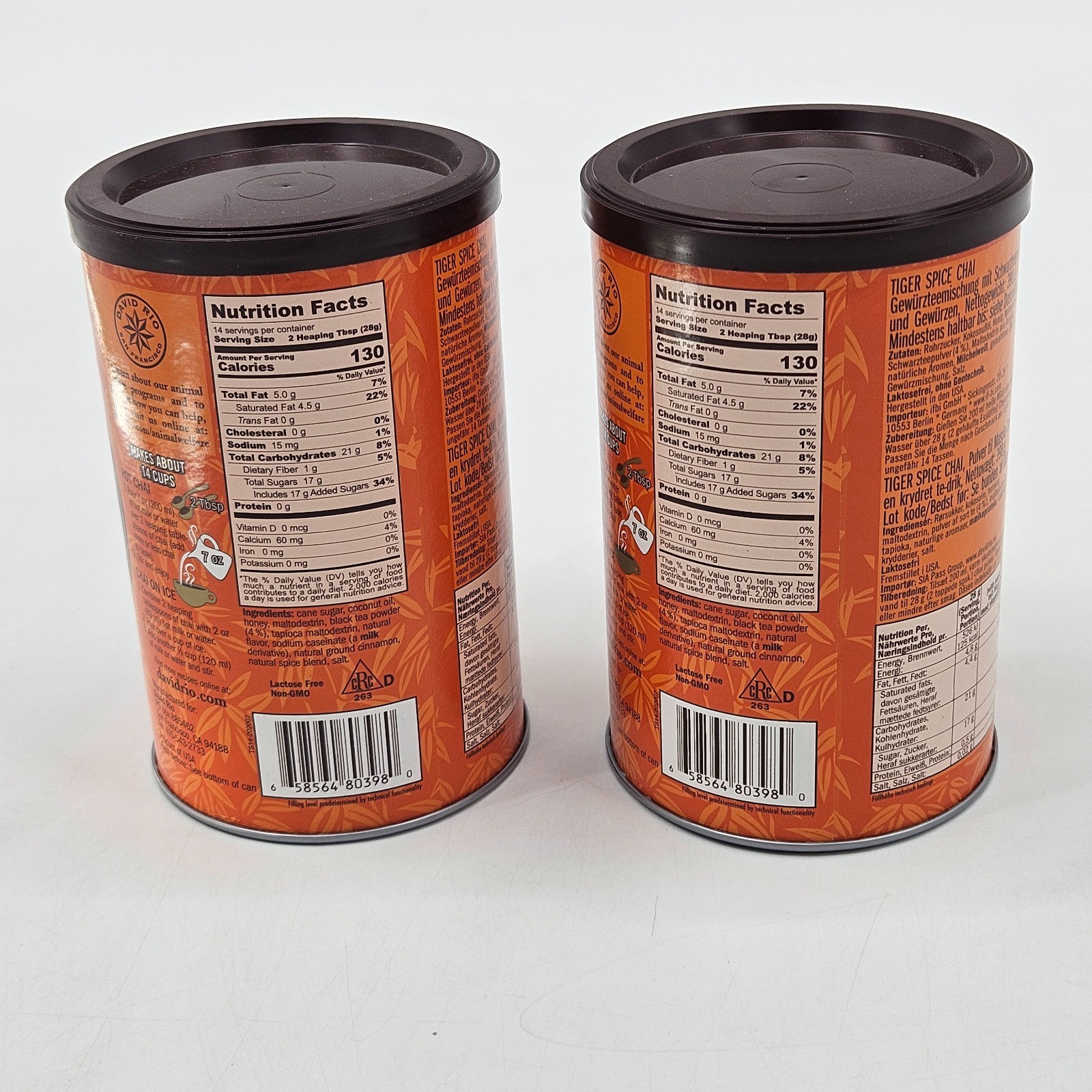 David Rio Tiger Spice Chai Powder Mix Drink 14 Oz Lot of 2 Exp July 2026 26