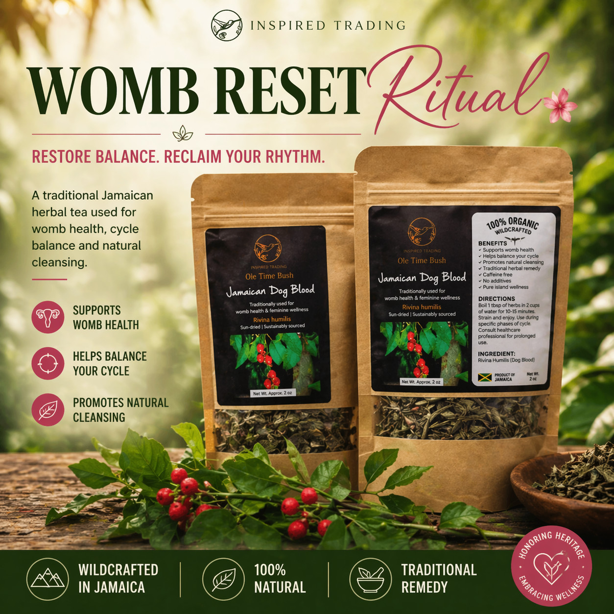 Jamaican Dog Blood Tea 2 Pack Fertility TTC Womb Wellness | Wildcrafted Portland