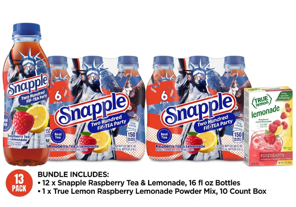 Snapple Two Hundred Fif-TEA Party Raspberry Tea & Lemonade, 16 fl oz, 12 Pack