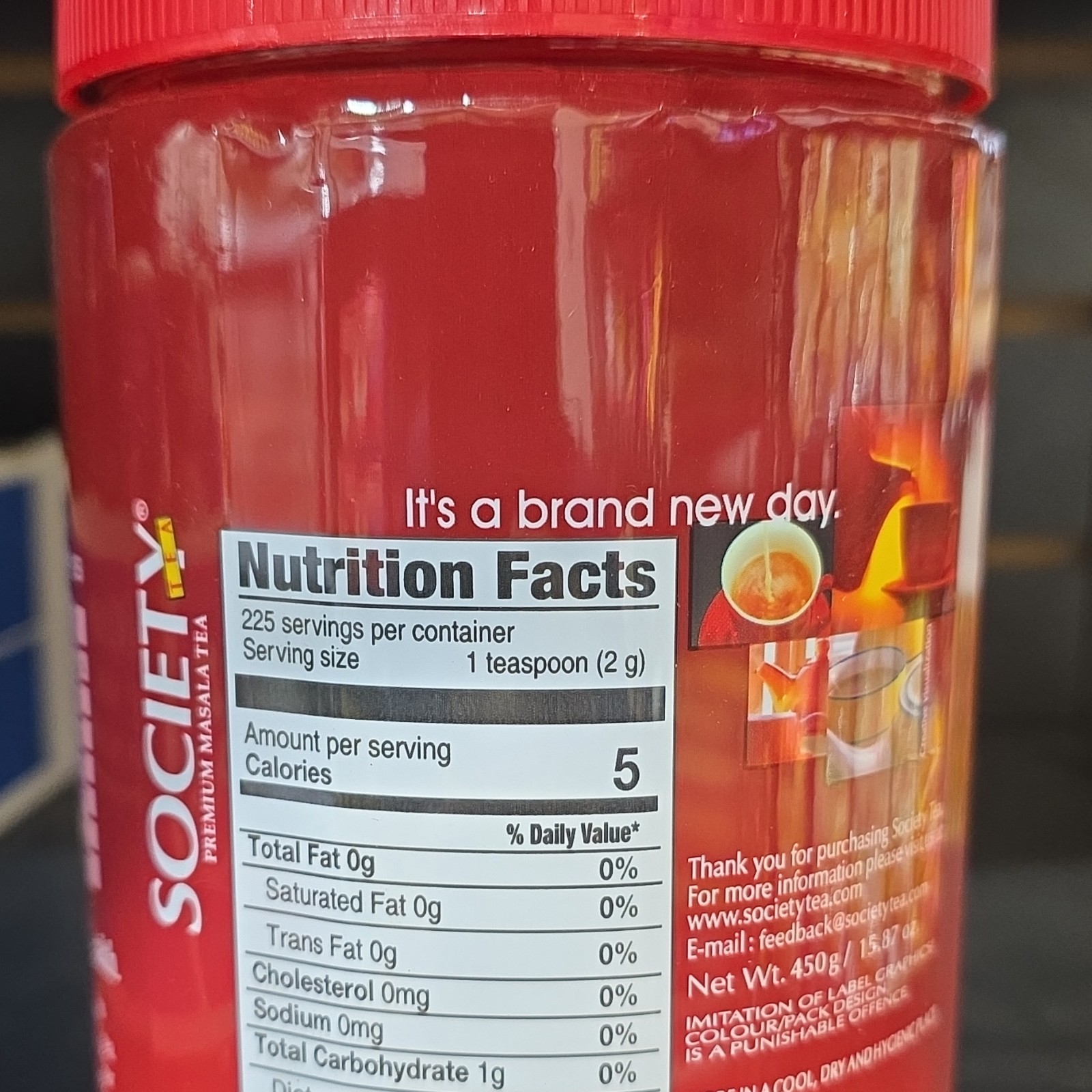 Society Premium Masala Tea, 225 Servings, 1 tsp (2g), 5 Cal, 450 g