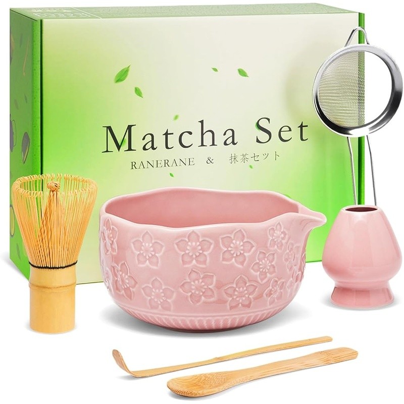 Cherry Blossom Matcha Set Bamboo Whisk Bowl Sifter Holder Gift Tea Lovers New