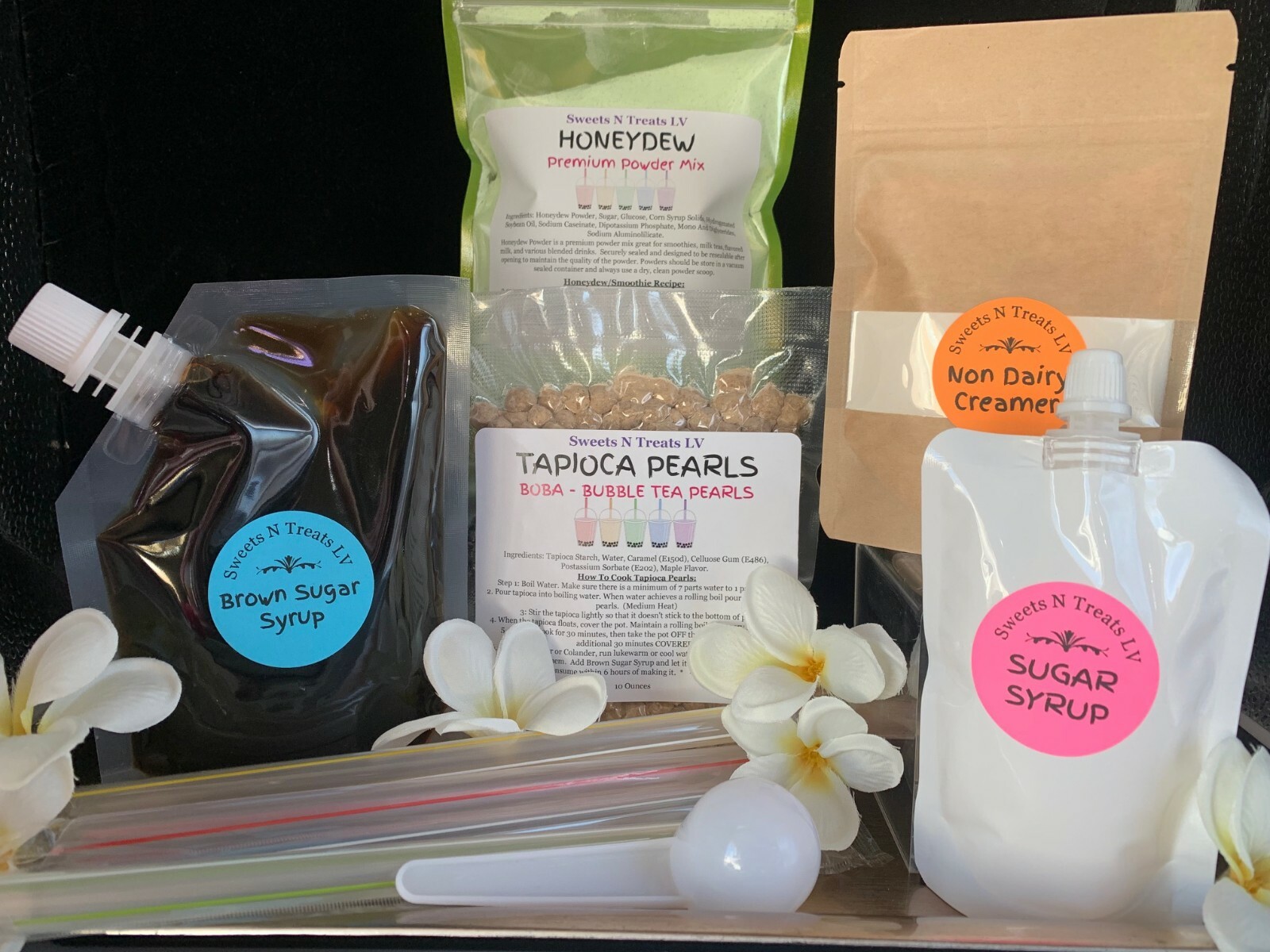 Deluxe HONEYDEW Powder Boba Bubble Tea Tapioca Pearl Brown Sugar Syrup DIY KIT