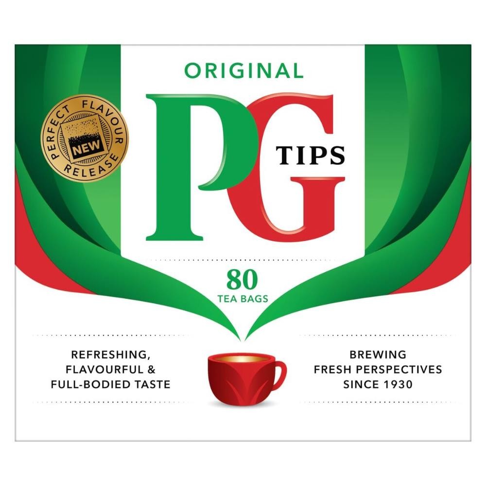 PG Tips Black Tea Bags Non-Pyramid, 80 Count (Pack of 1) BB 7/26
