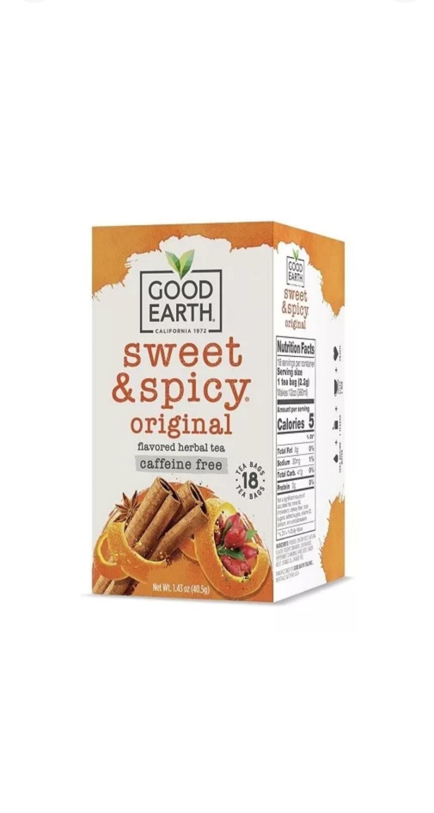 Good Earth Herbal & Black Tea Blend Original Sweet and Spicy -18 Tea Bags 10/25