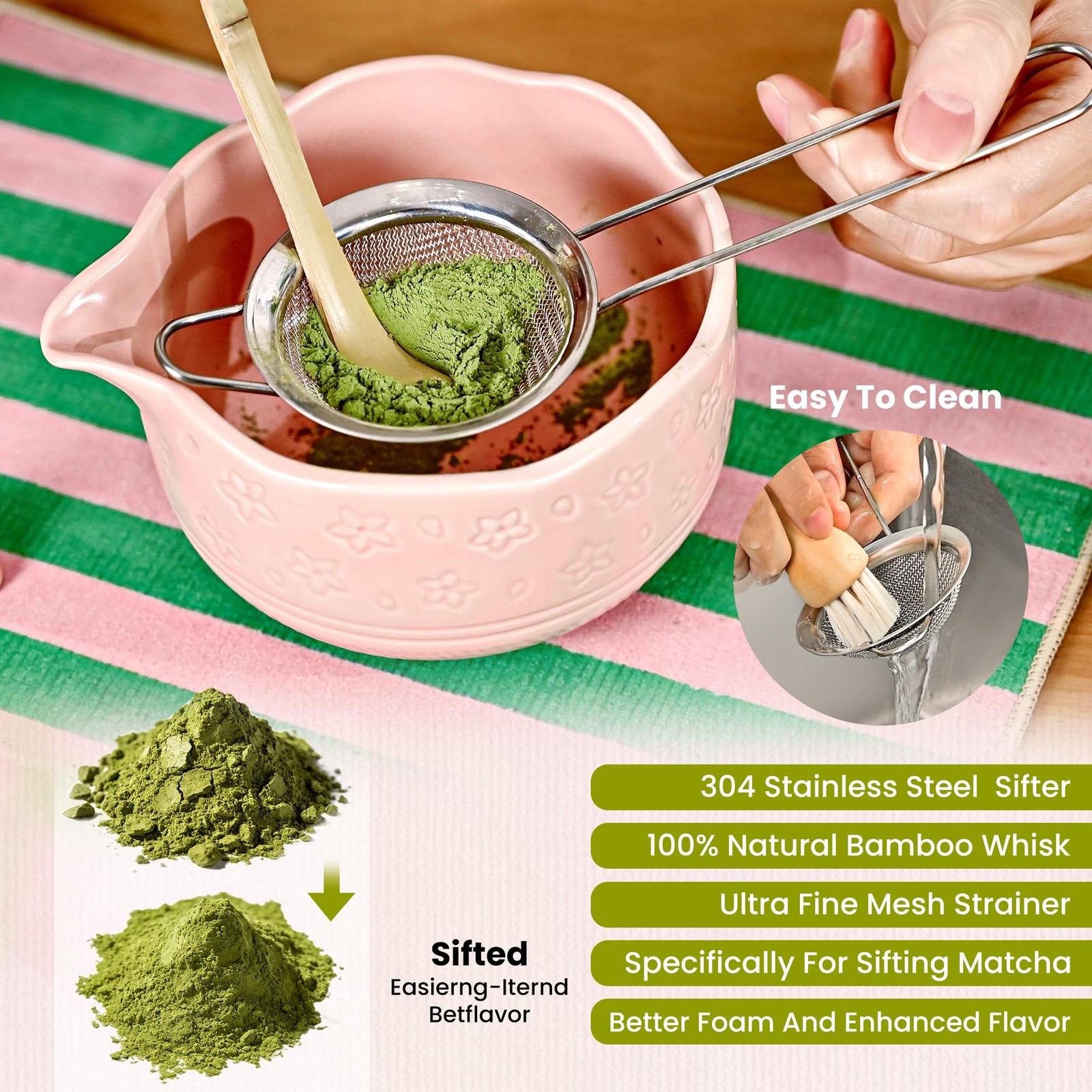 Pink Matcha Whisk Set – 10Pcs Premium Japanese Bamboo Matcha Kit with Bowl, W…
