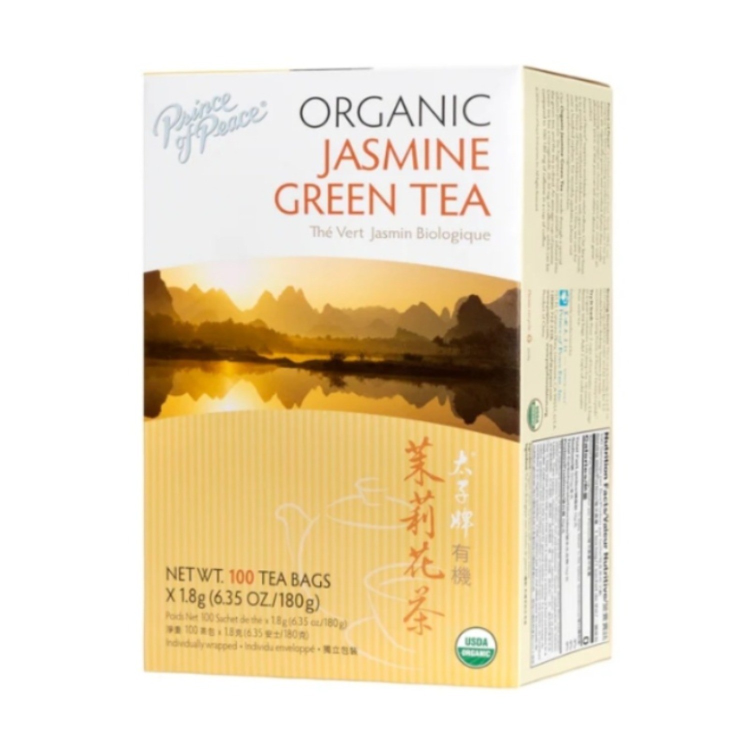 100% Organic Jasmine Green Tea, 100 Tea Bags Each Box -Prince of Peace