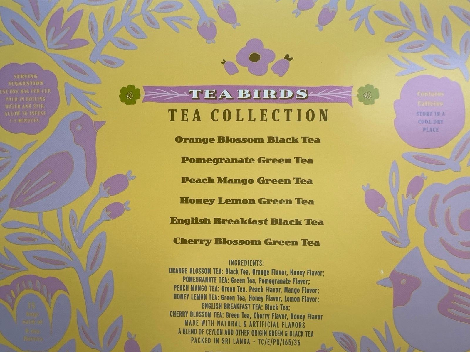 Tea Birds Tin Tea Assorted Orange, Cherry, Pomegranate, English & More Gift Box