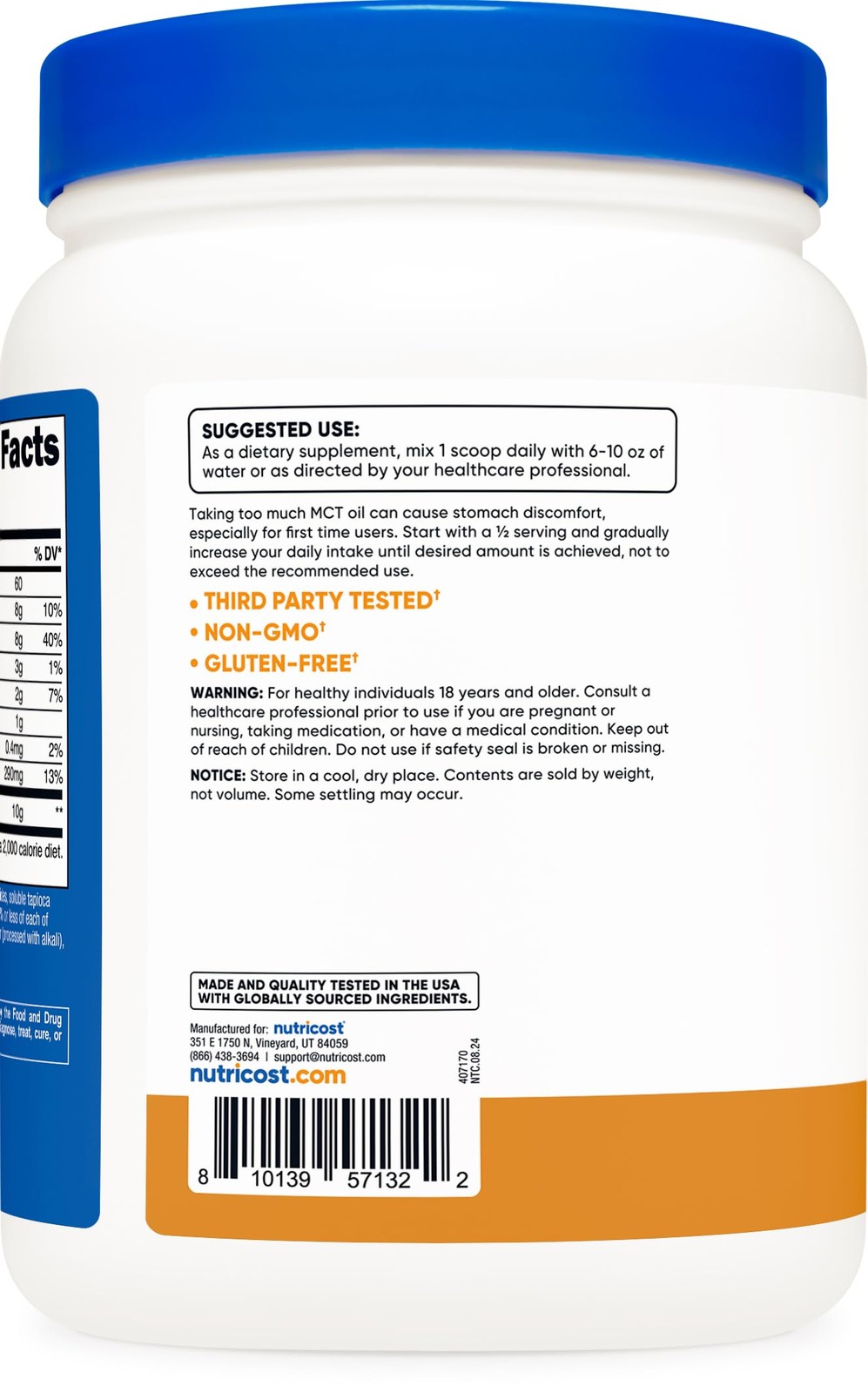 Nutricost Premium MCT Oil Powder (1 LB) 1 Pound (Pack of 1), Multicolor