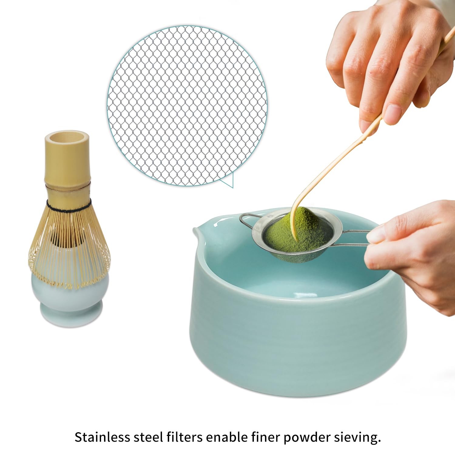 Matcha Whisk Set, Matcha Bowl with Spout, Bamboo Whisk, Scoop, Sifter, Whisk …