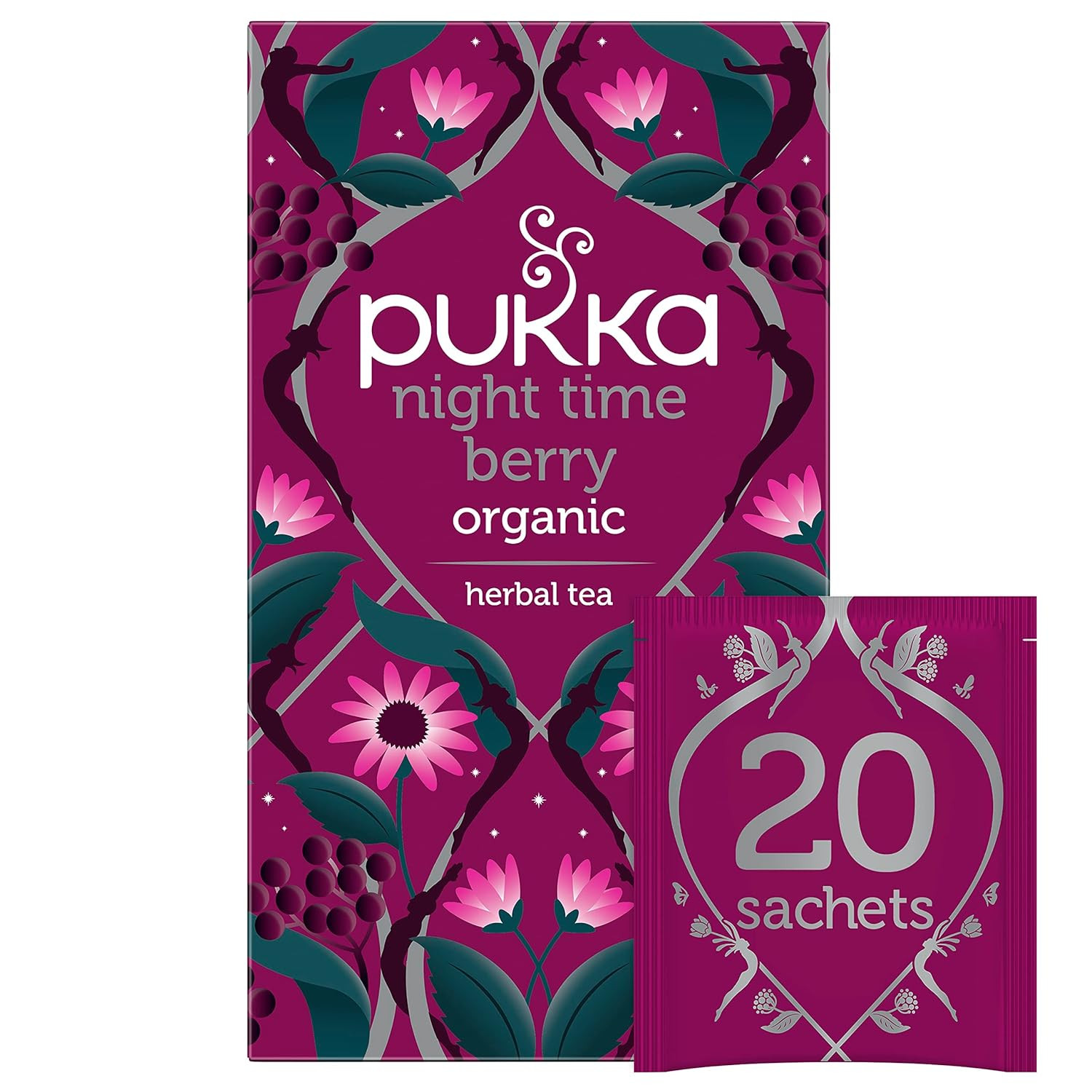Organic Night Time Berry Herbal Tea with Chamomile, Echinacea, and Elderberry, C