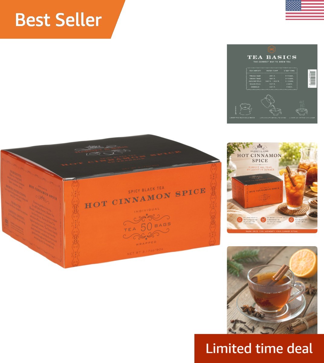 Aromatic Harney and Sons 50-Count Hot Cinnamon Spice Tea with Orange & Cloves