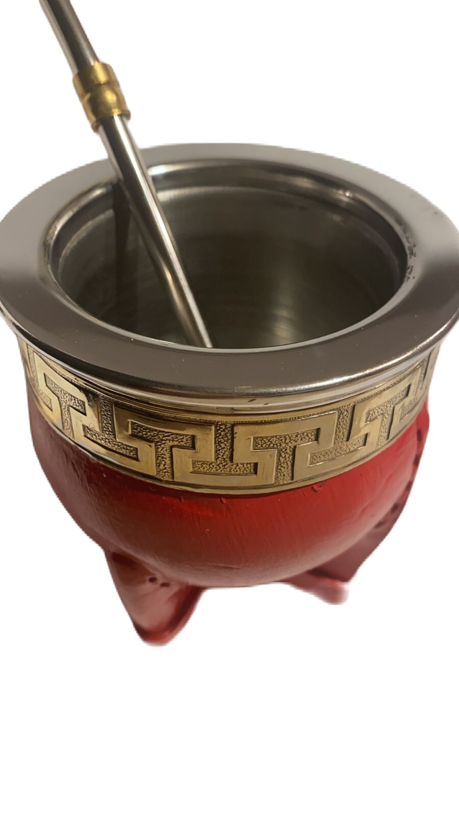 Stainless S Mate Imperial Straw Pico Loro Virola Alpaca Handmade Dark Red