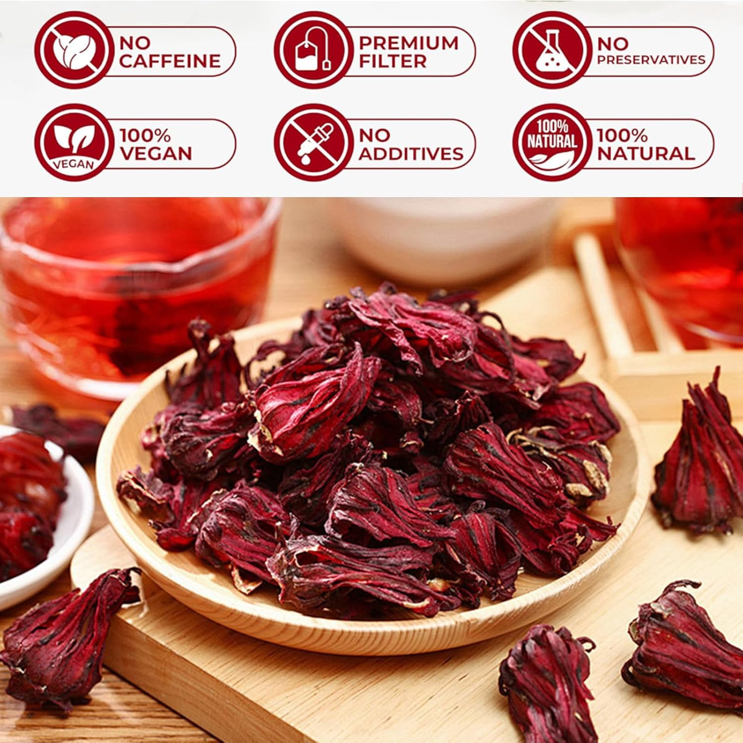 Premium Hibiscus Tea Organic 100% Pure Dried Hibiscus Flower Support Heart Healt