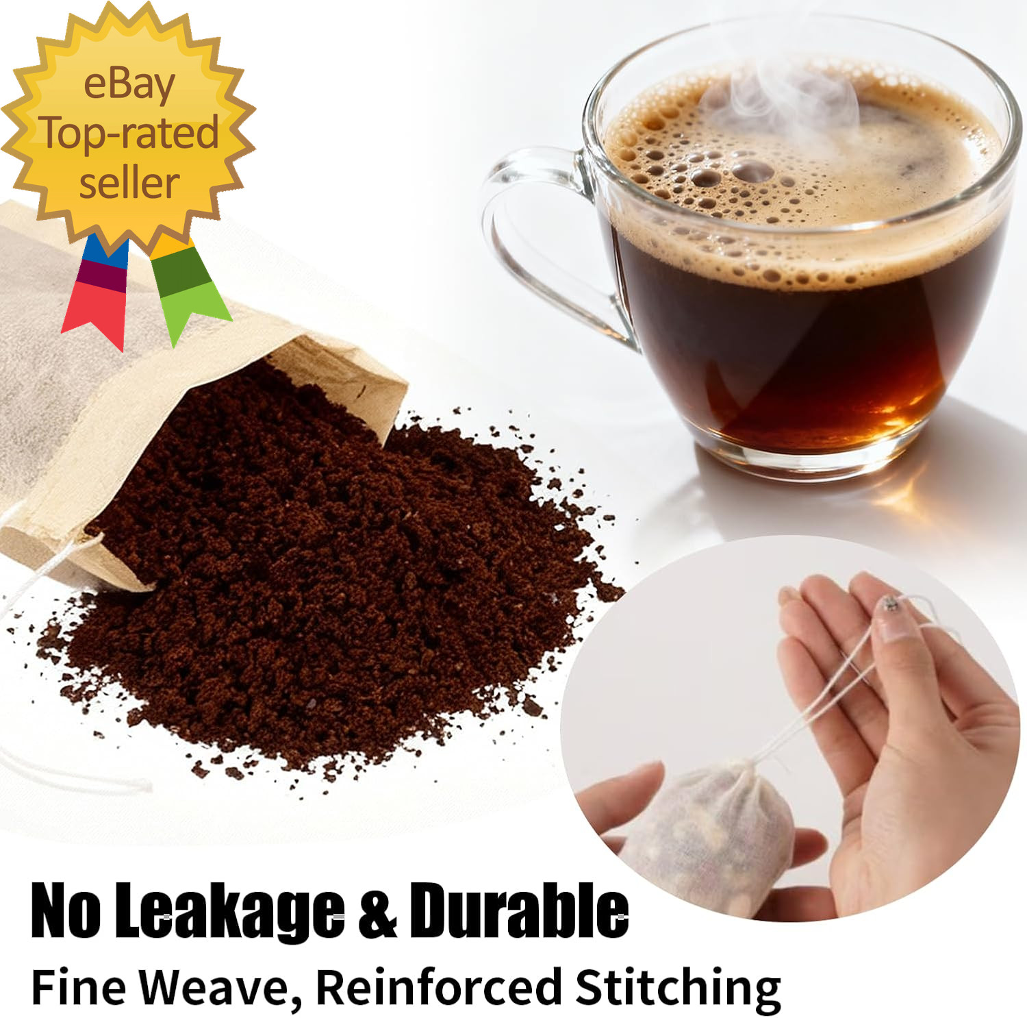 60Pcs Reusable Tea Bags for Loose Leaf Tea 3X4Inch Sachet Unbleached Muslin