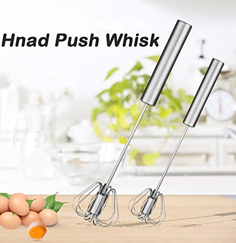 Stainless Steel Semi-automatic Egg Whisk – 3PCS Hand Push Rotary Silver