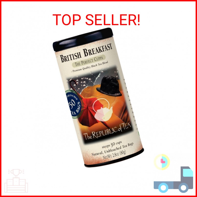 The Republic of Tea – British Breakfast Tea 2.8 oz Tin, 50 Tea Bags, Gourmet Bla