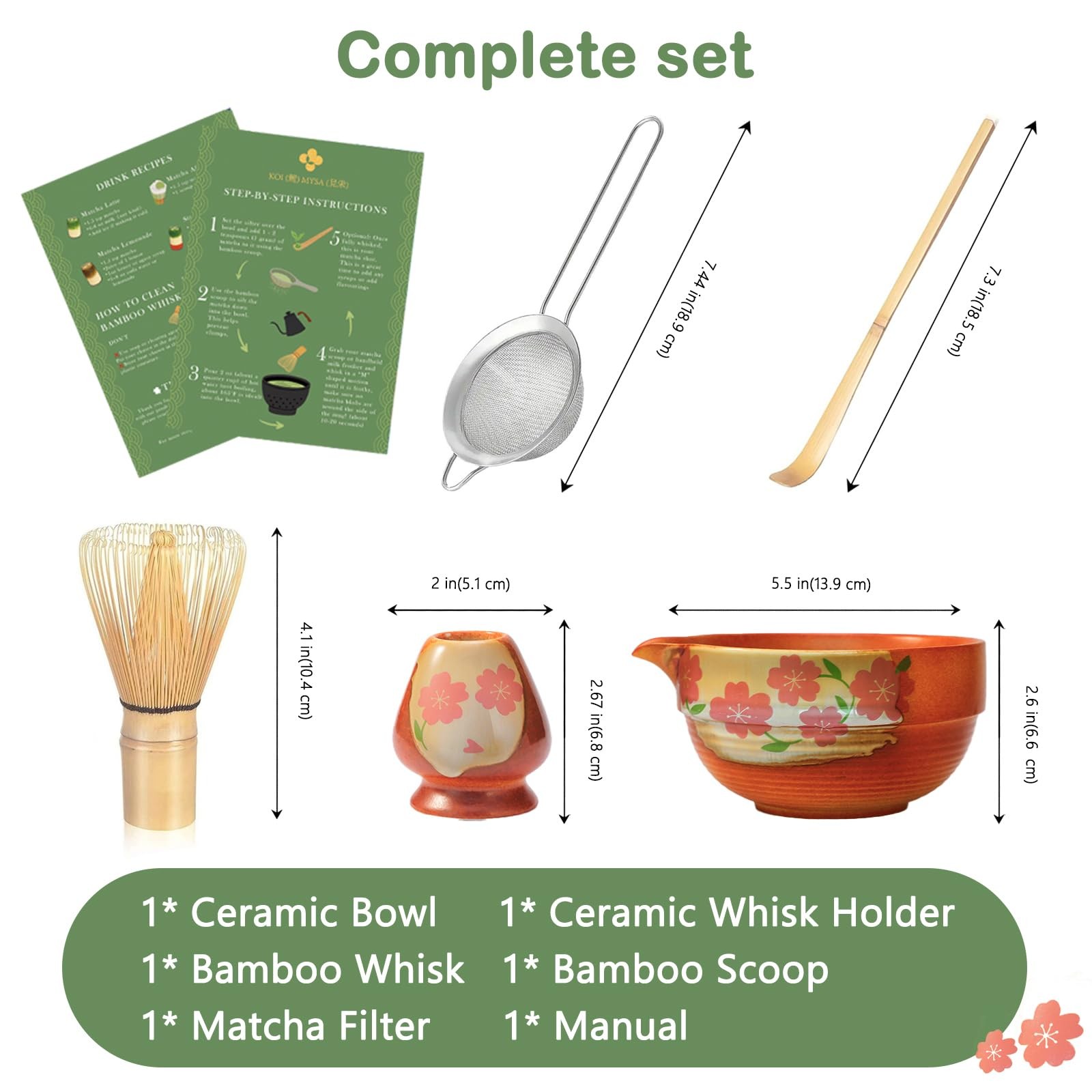 KOIMYSA Matcha Whisk Set With Cherry Blossom Design Bowl And Whisk, Japanese …