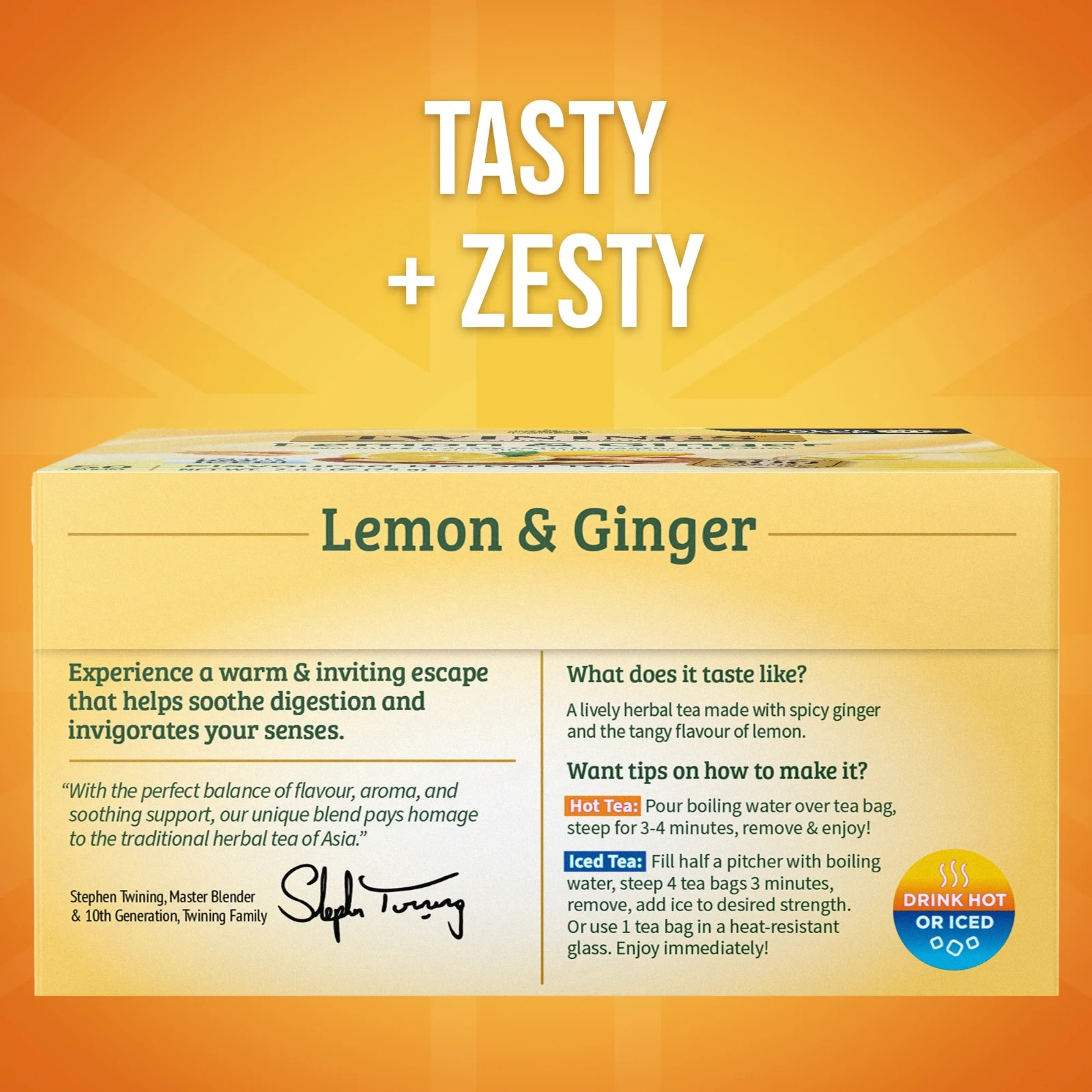 Twinings Lemon & Ginger Herbal Tea Bags Caffeine Free 50 Count Box-FREE SHIPPING