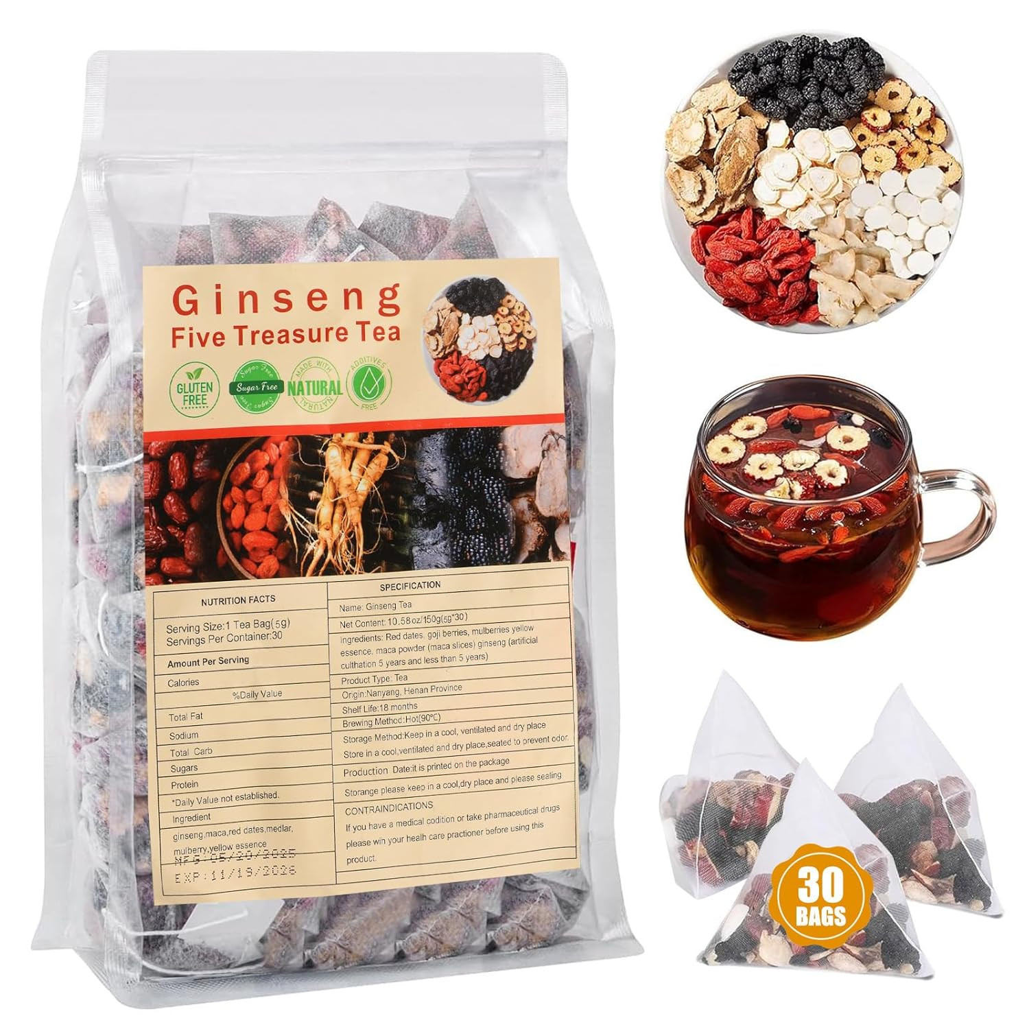 Kidney Tea 30 Bags Ginseng Six Treasure Tea Formula Traditional Chinese Herbal K