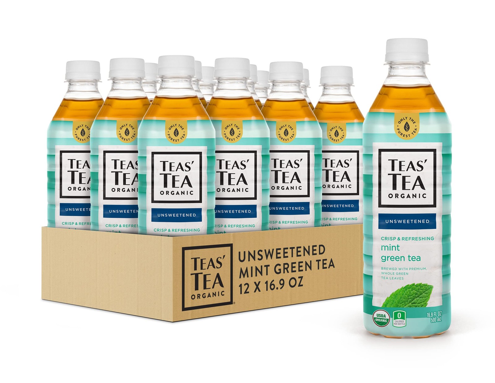 Teas’ Tea Unsweetened Mint Green Tea 16.9 Fl Oz (Pack Of 12) Organic,