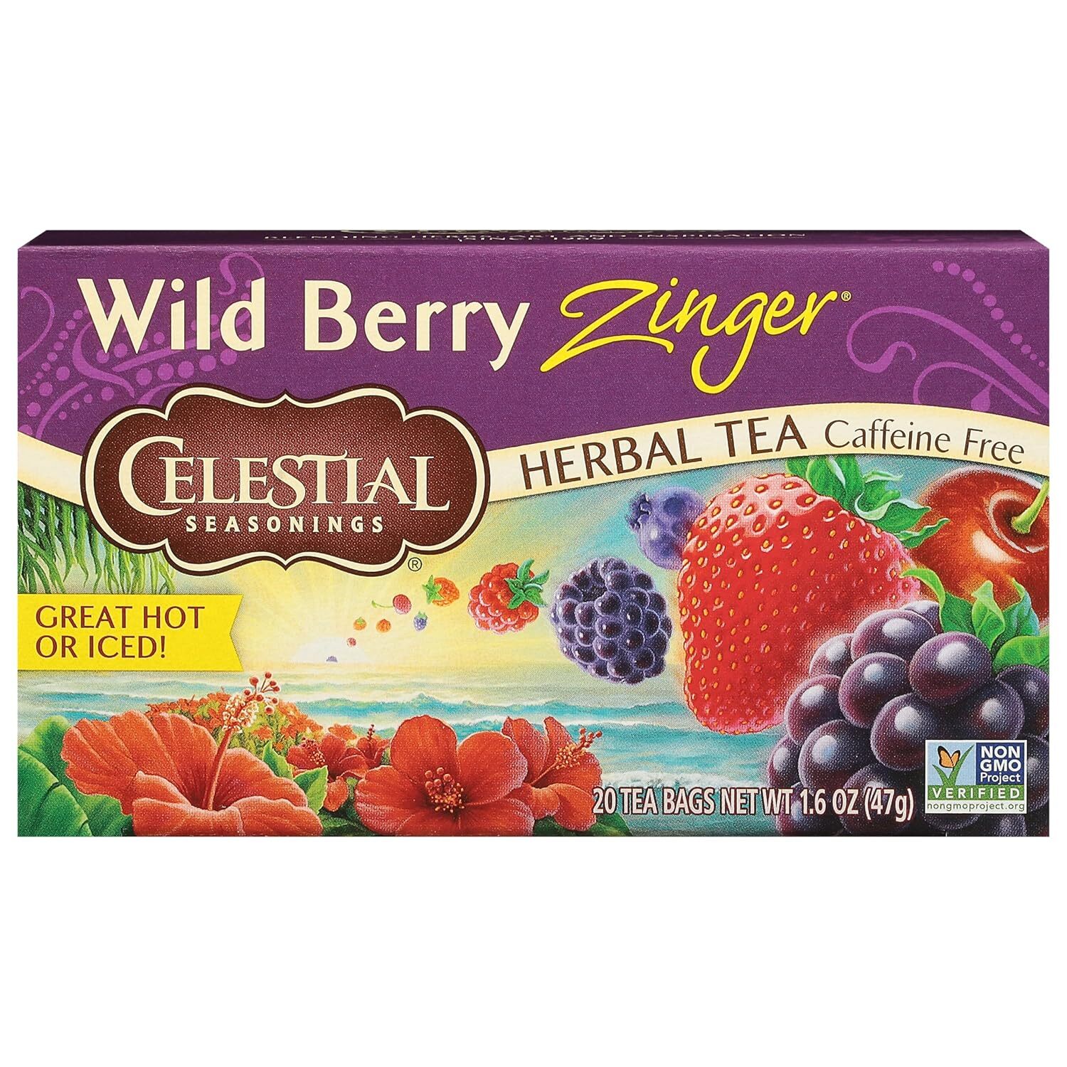 Celestial Seasonings Wild Berry Zinger Herbal Tea, Caffeine Free, 20 Tea Bags…