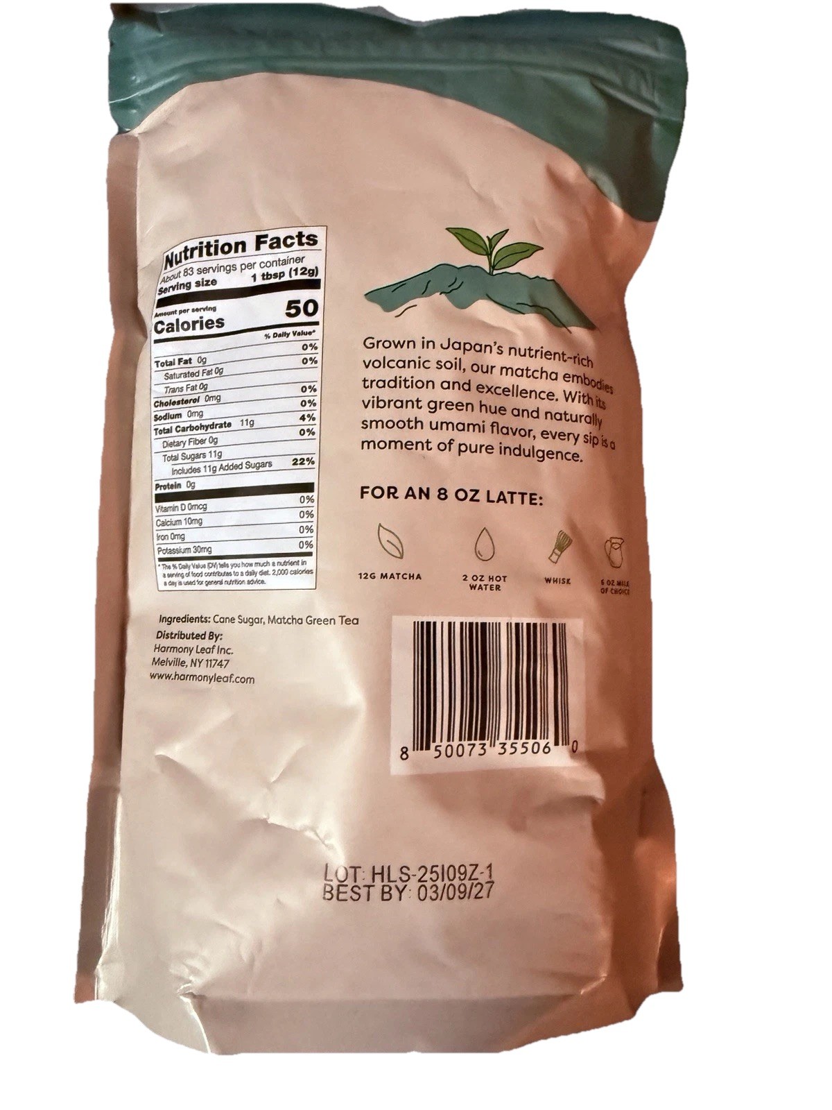 Matcha Green Tea Latte instant Powdered drink Harmony Leaf vegan Mix Japanese