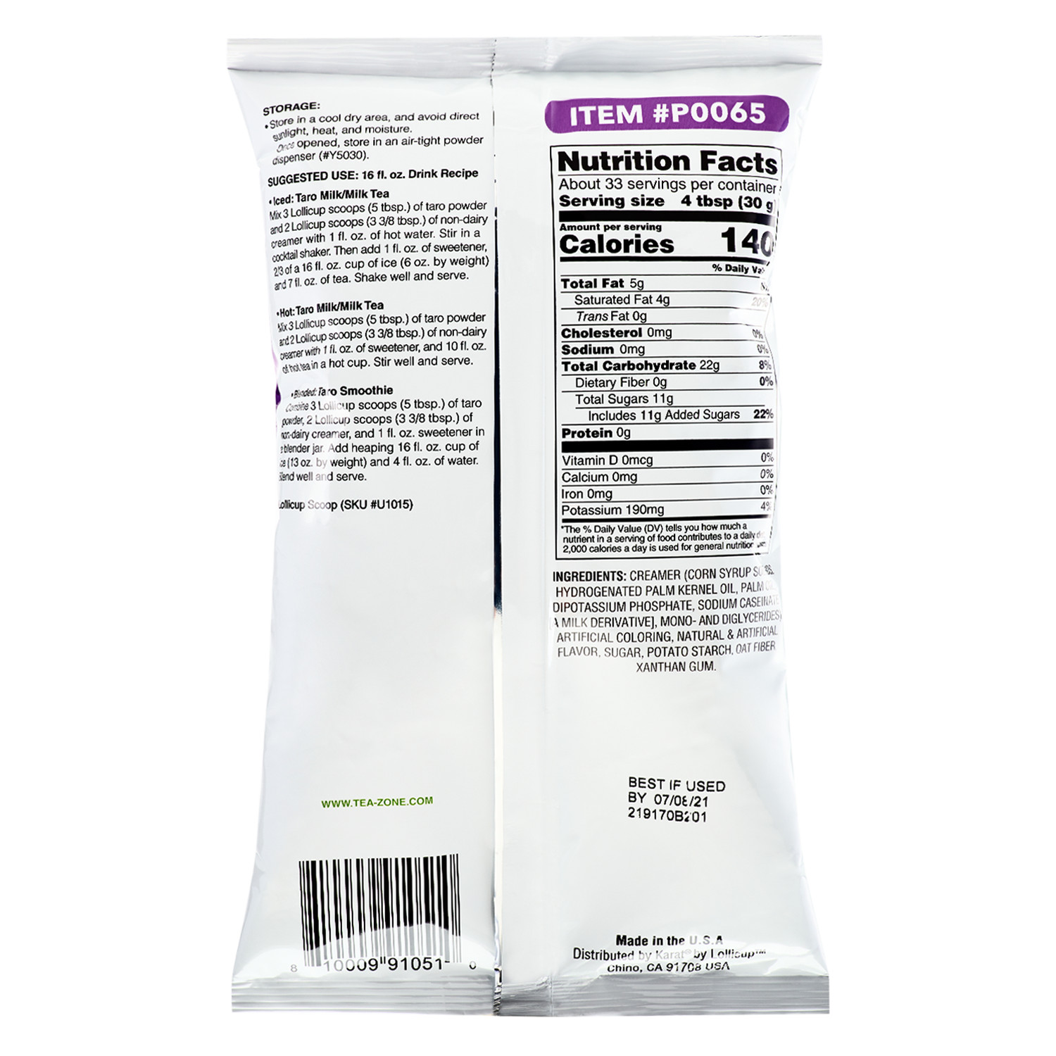 Tea Zone Taro Powder (Made in USA) – 2.2 lbs, P0065