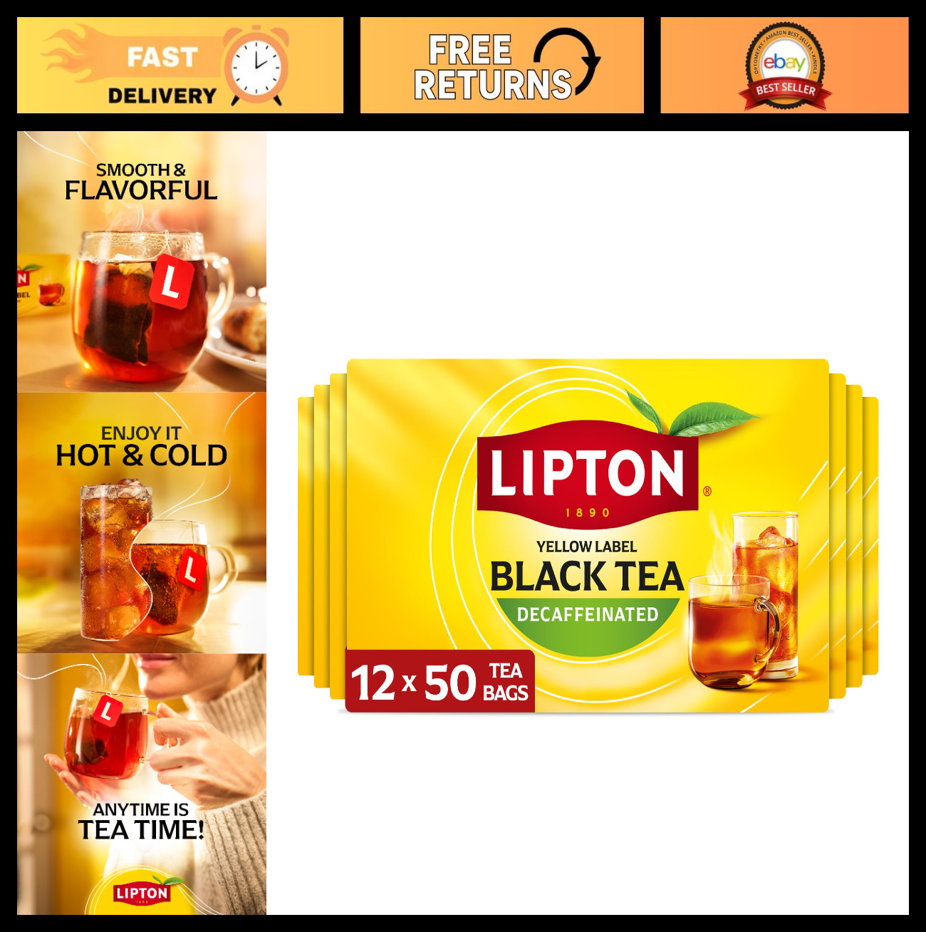 Decaf Black Tea Bags – 600 Total Bags, Perfect for Hot or Iced Tea, 50ct x 12 Pa