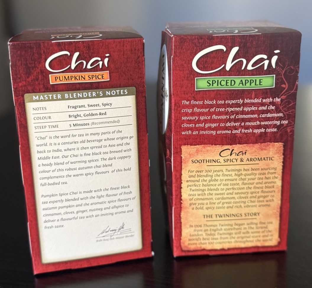Twinings Pumpkin Spice and Spiced Apple Chai Tea Bags – 20 Count each – 40 count