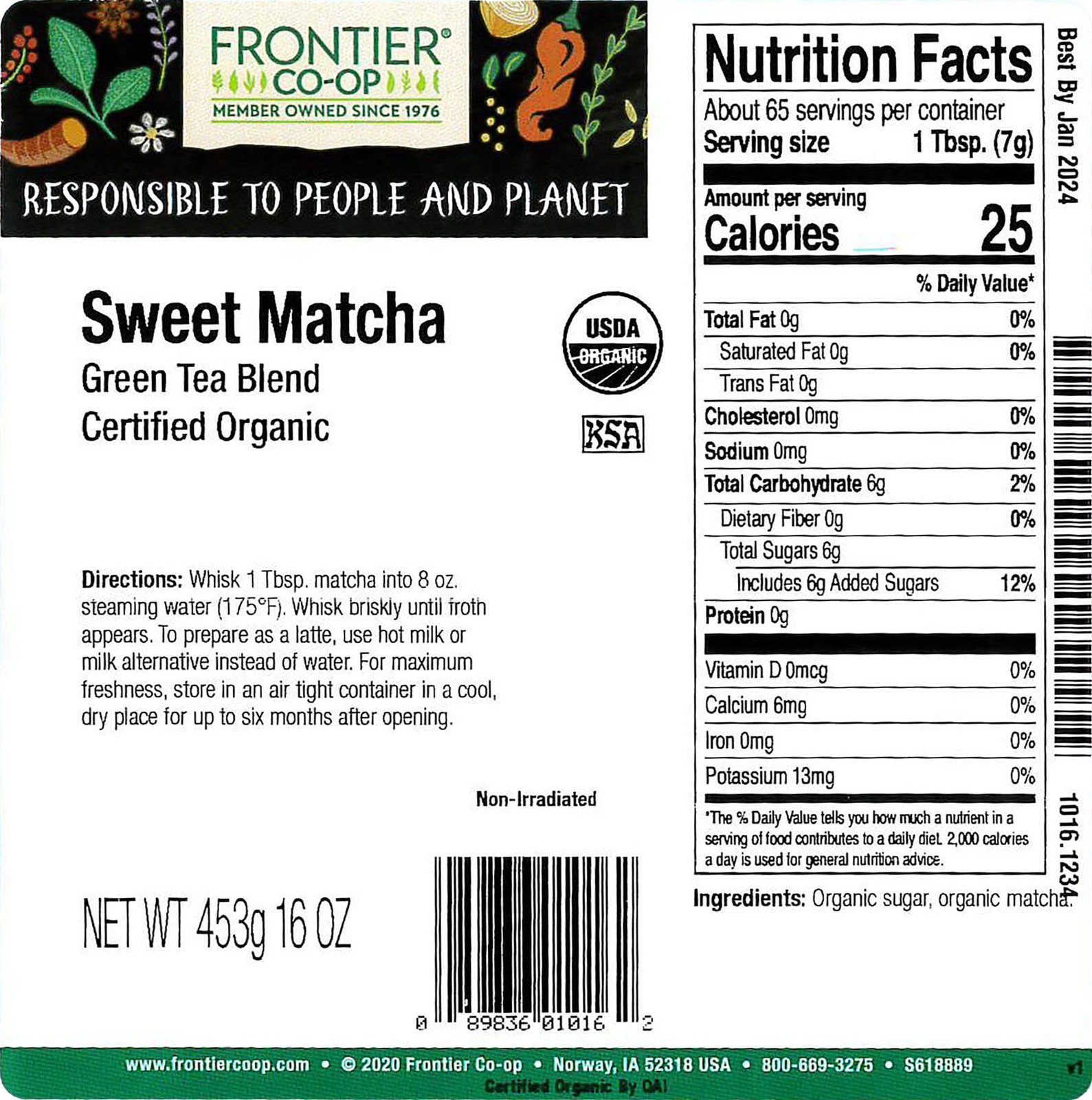 Frontier Co op Organic Sweet Matcha Green Tea Premium Japanese Tea 16 Oz