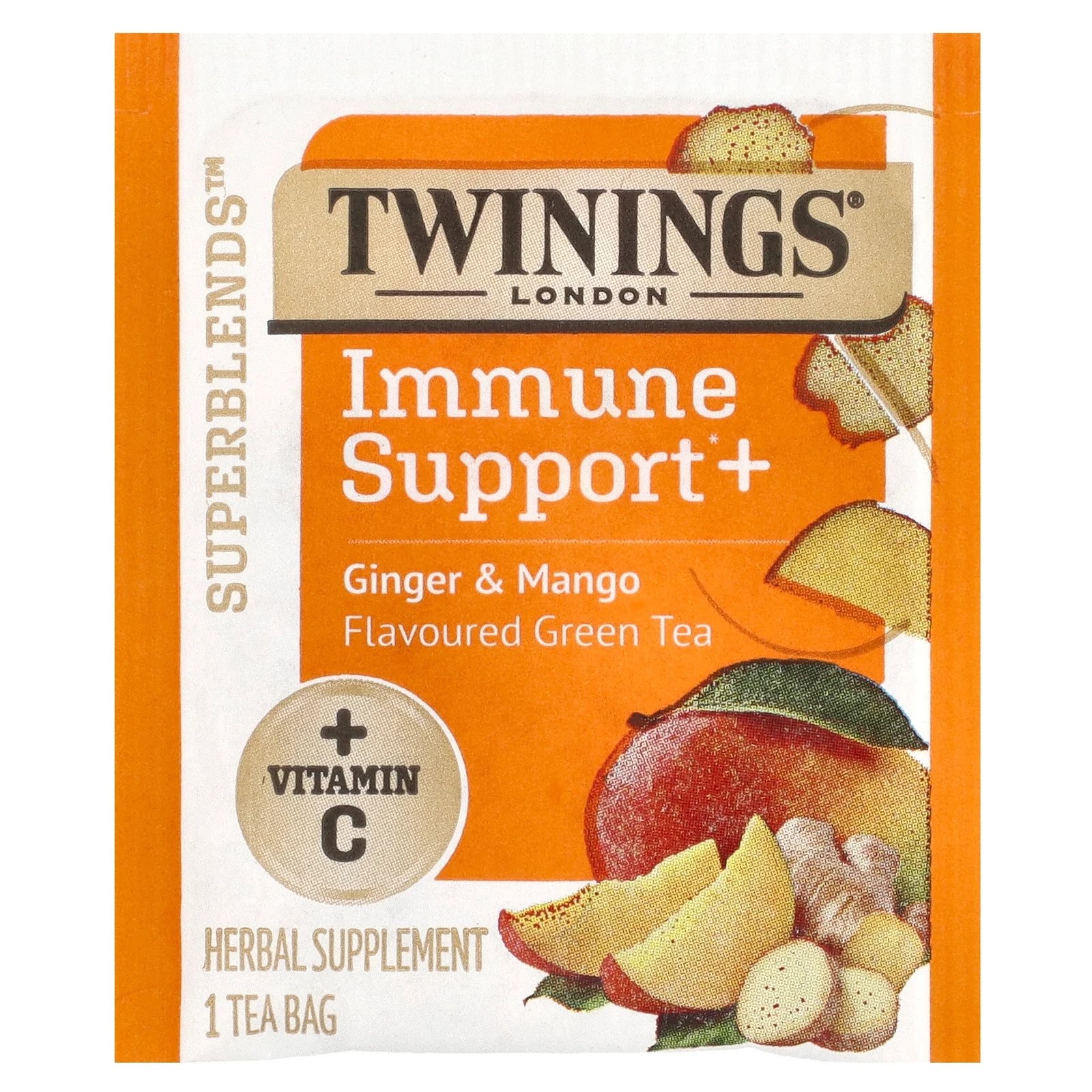 Immune Support+ Green Tea, Ginger & Mango, 16 Tea Bags, 1.12 oz (32 g)