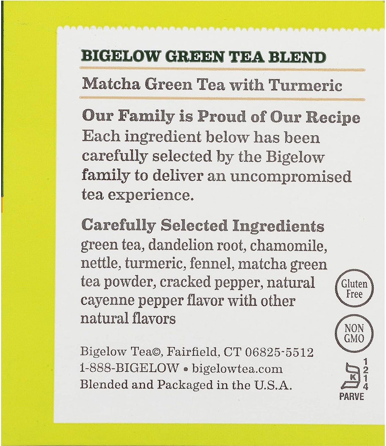 Bigelow Matcha Green Tea with Turmeric – 18 tea bags