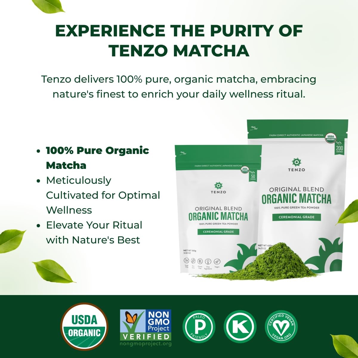 Tenzo Tea Matcha Green Powder – USDA Organic Ceremonial Grade 3.53 Ounce