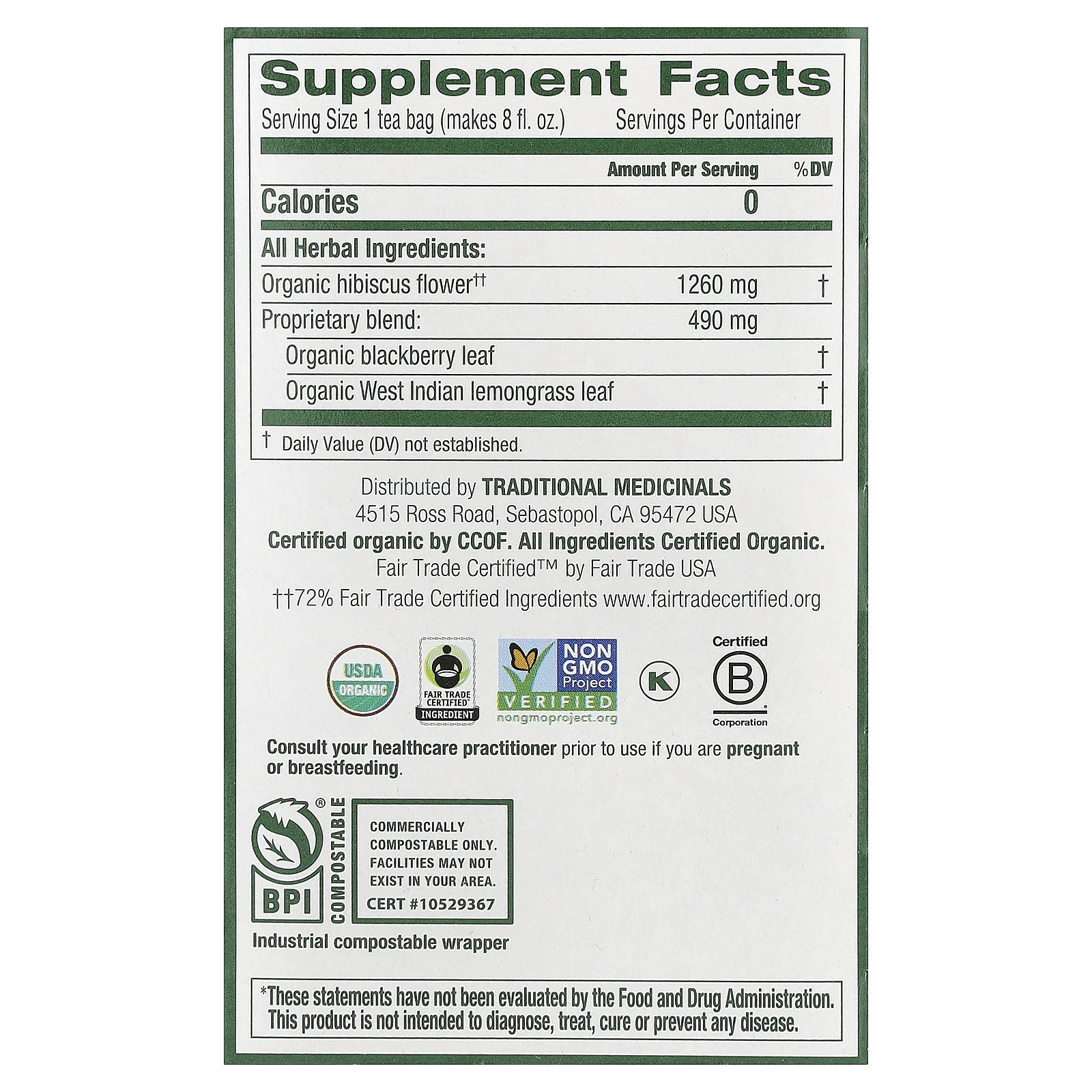 Lot of 16: Traditional Medicinals Org Hibiscus Herbal tea bag, see description