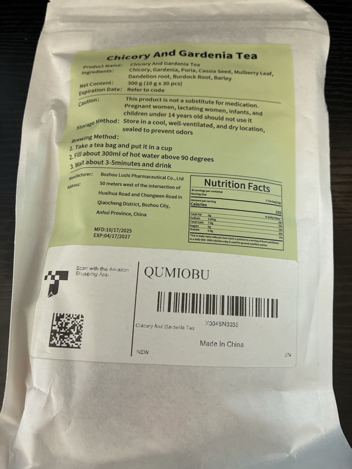 Chicory & Gardenia Herbal Tea 30 Bags 300g Natural Caffeine Free