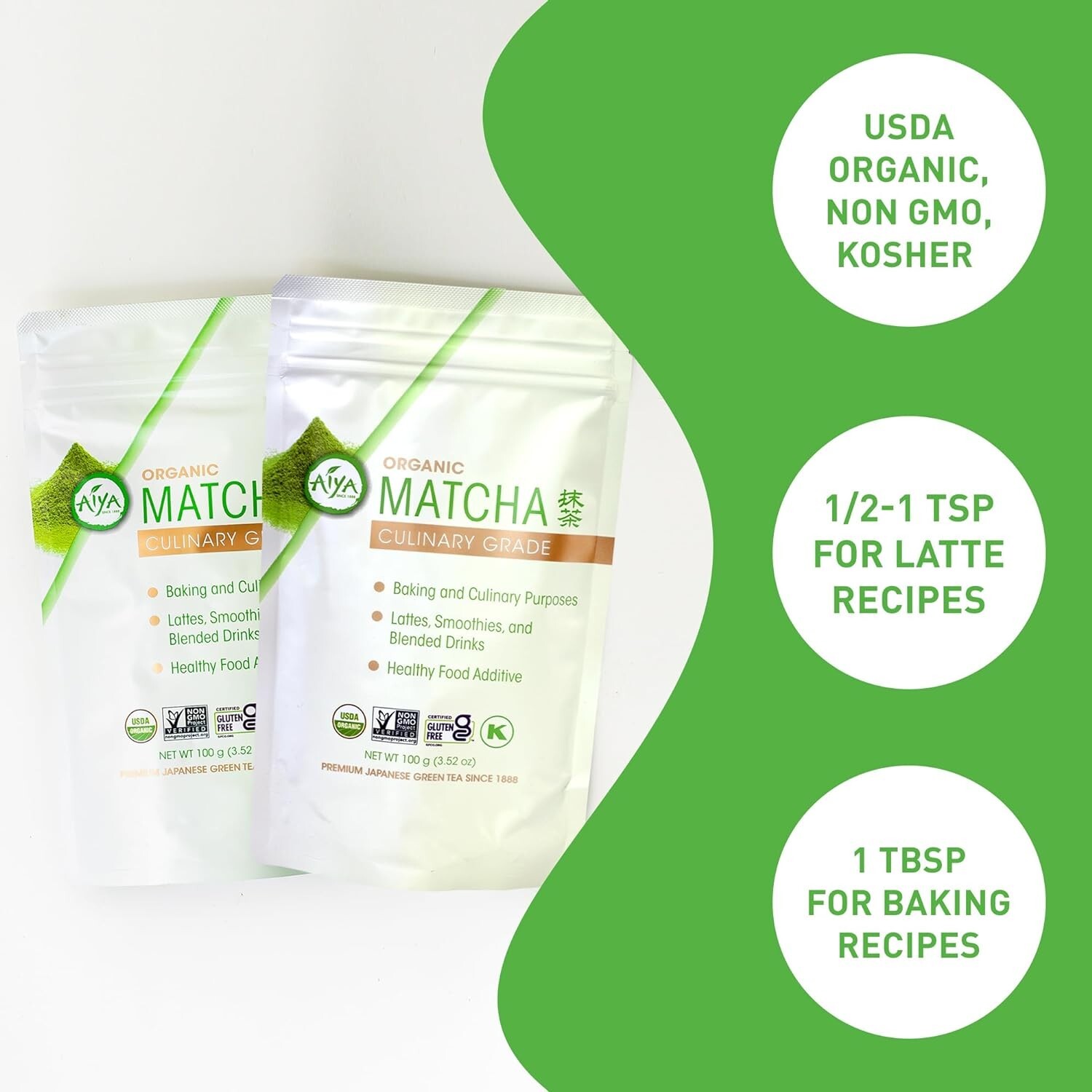 Aiya Certified USDA Organic Culinary Grade Matcha Green Tea Powder 100 g