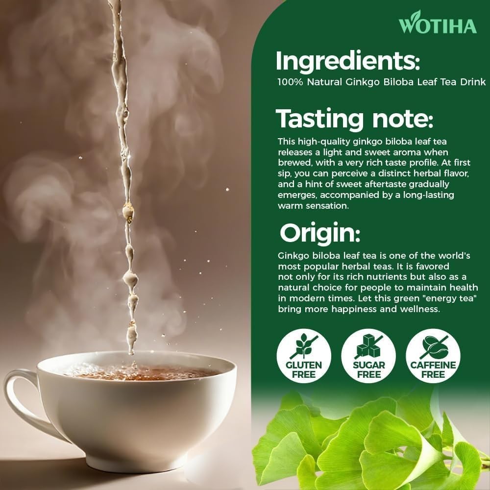 Ginkgo Biloba Tea Bags Pure Herbal Brain Support Memory Focus 50 bags