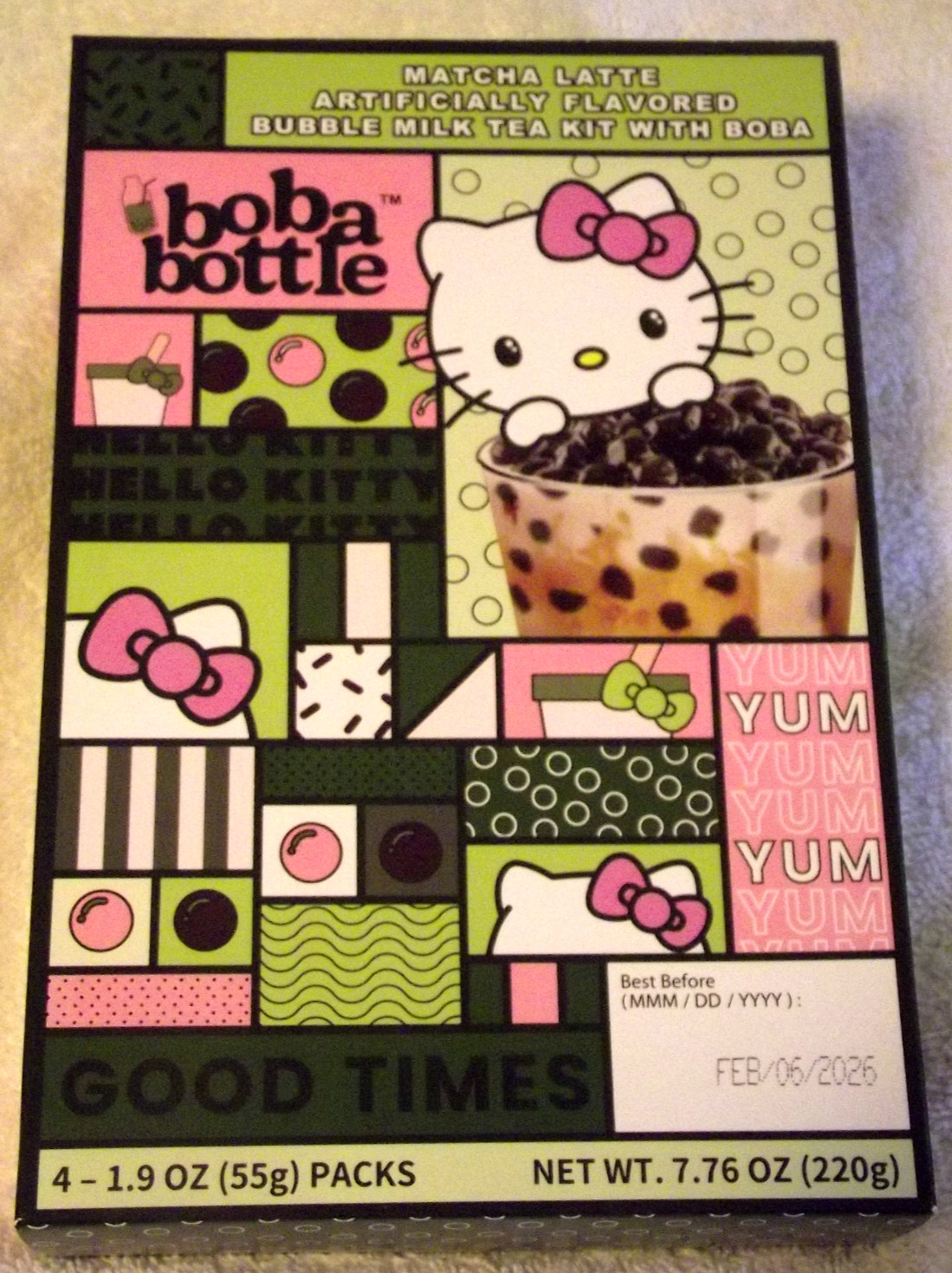 NEW Hello Kitty Boba Bottle Matcha Latte Milk Tea Kit 12 Servings 3 A-Sha Boxes