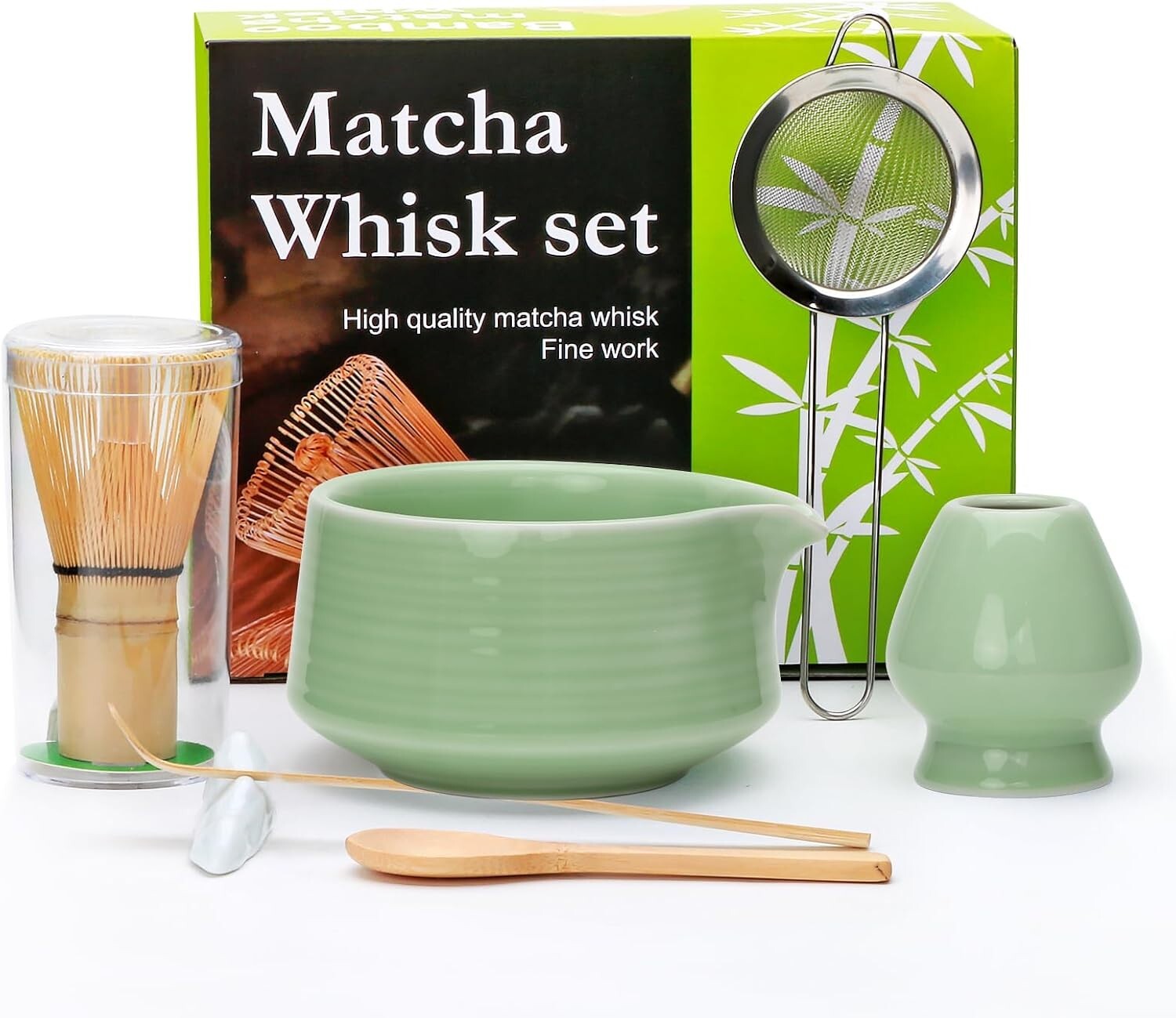 7pcs Green Matcha Whisk Set, Tea Making Tools, Matcha Kit Gift