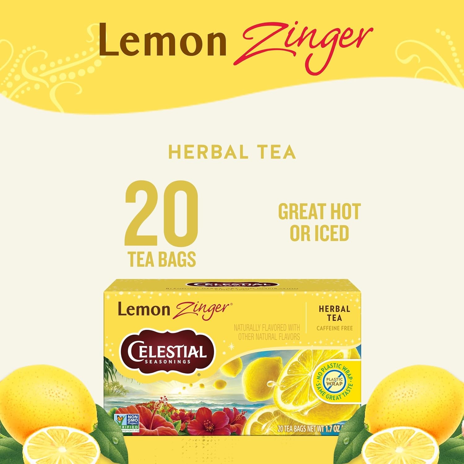 (20 Tea Bags)Celestial Seasonings Zinger Herbal Tea,(Select Flavor & Count)