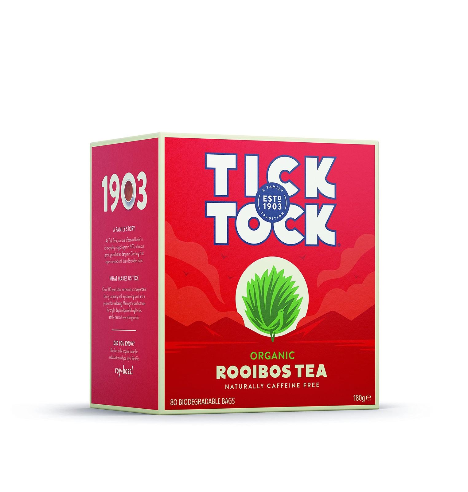 TICK TOCK TEAS Organic Rooibos Tea Bags – Naturally 80 Count (Pack of 1), Red