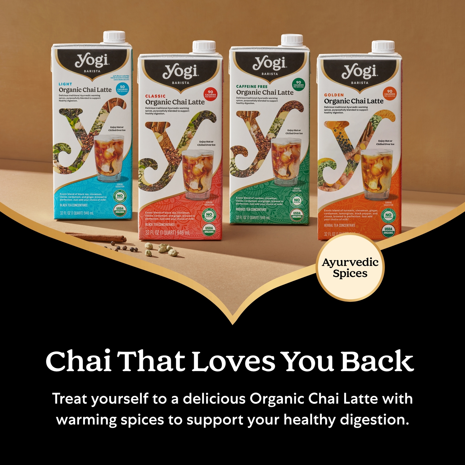 Yogi Barista Golden Organic Chai Latte – 32oz (6 Pack) – Supports Digestion