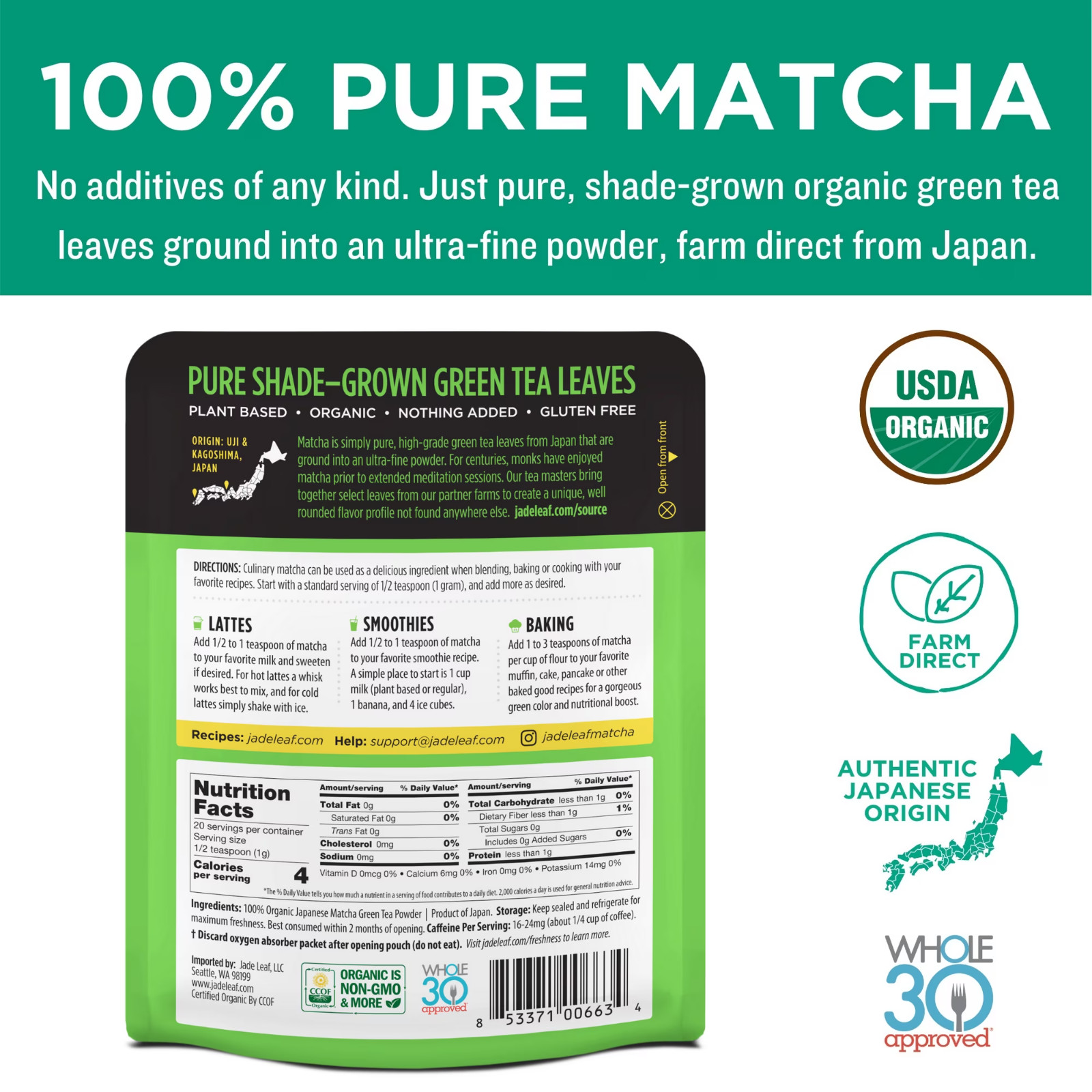 Jade Leaf Matcha Organic Japanese Culinary Matcha Powdered Tea 0.7 Oz
