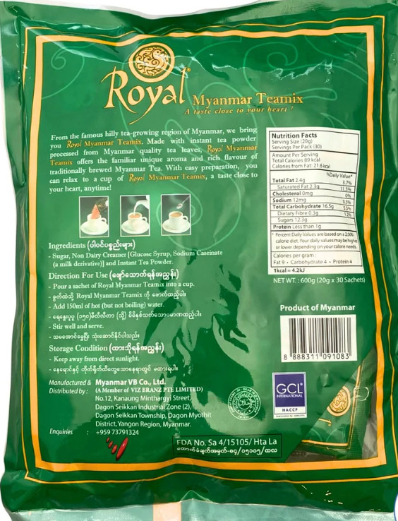 Royal Myanmar Tea Mix 3 Pack Burmese Milk Tea Instant | Laphet Yay 30 Sachets