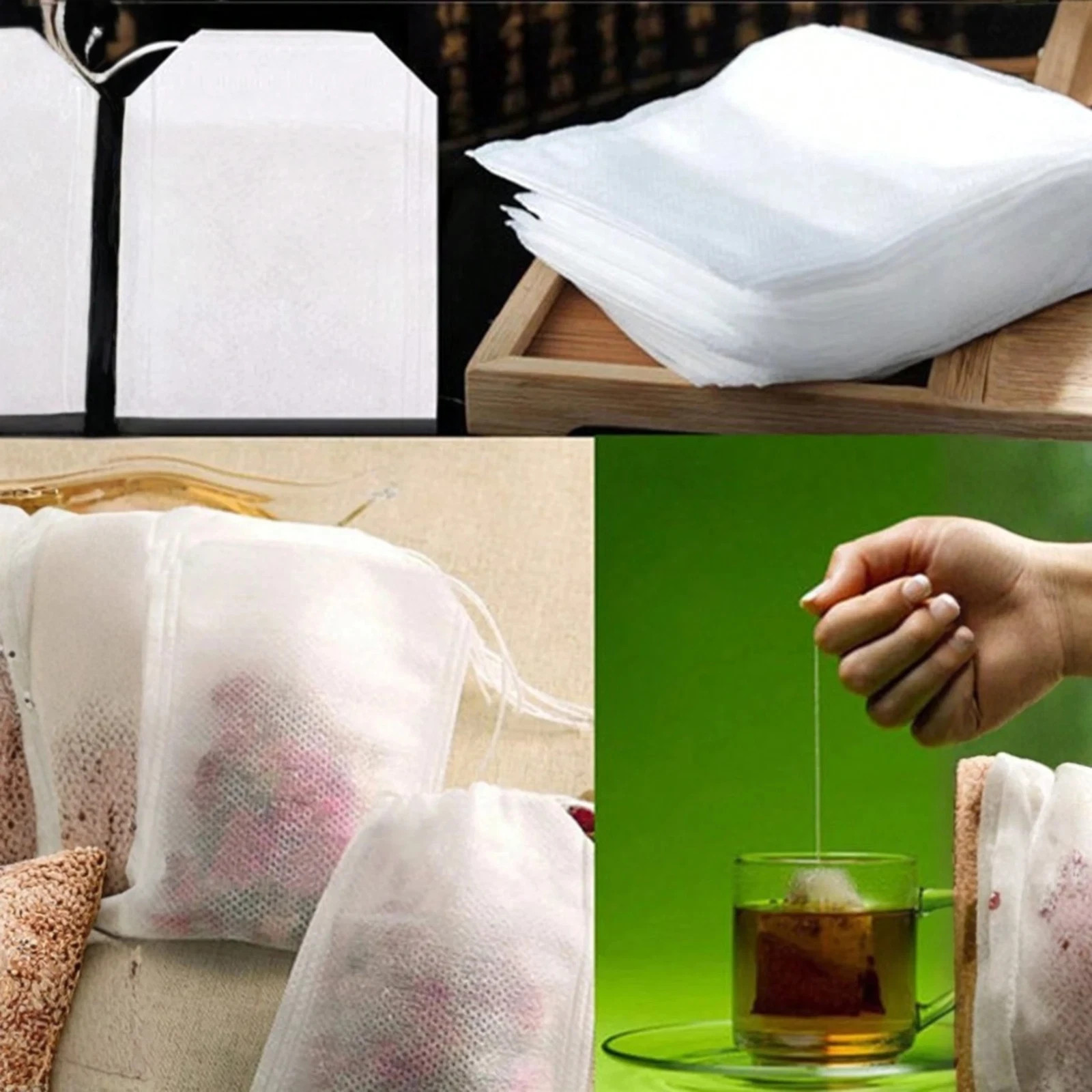 100pcs Disposable Tea Bags Loose Leaf Drawstring Empty Tea Filter Bag Infuser*