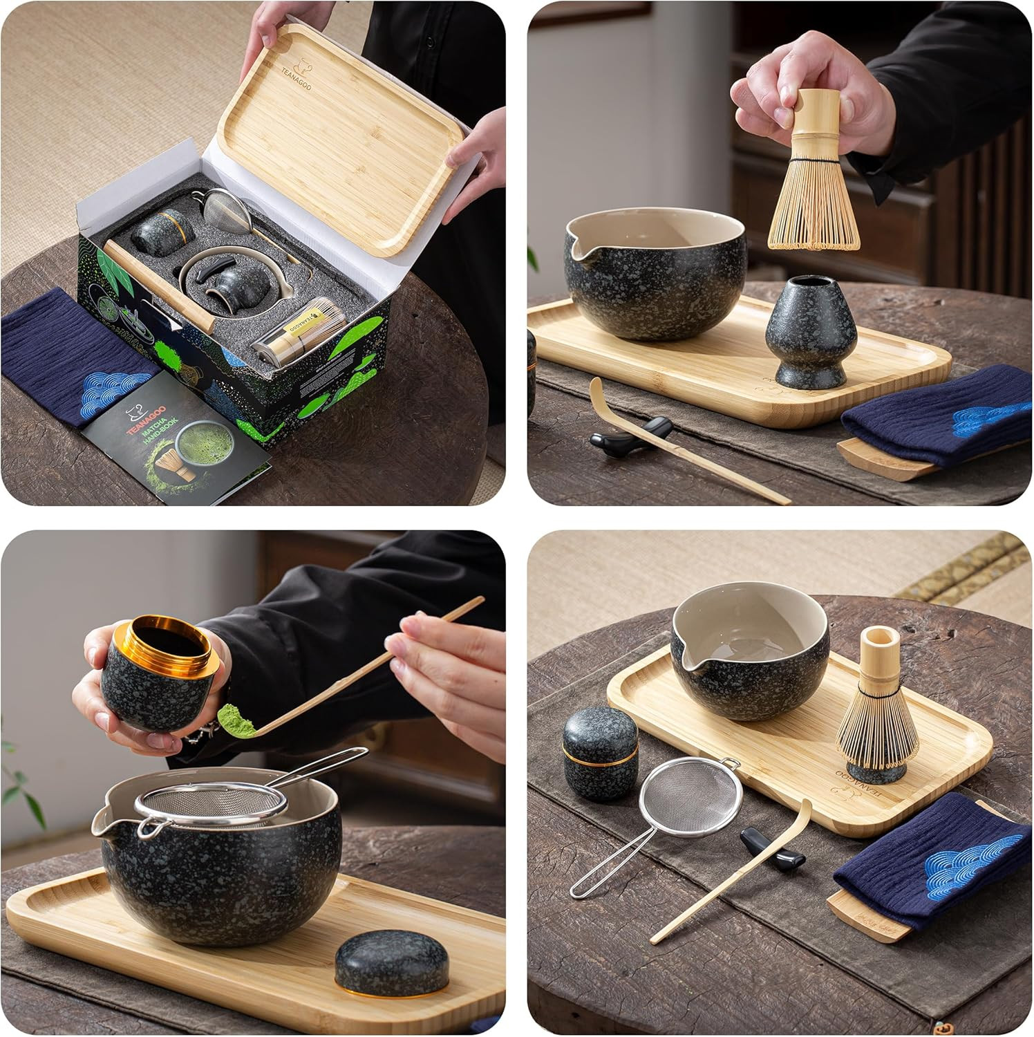 Matcha Whisk Set, 10 Pcs Complete Set, Black, Matcha Kit with Tray, Bowl, Scoop,
