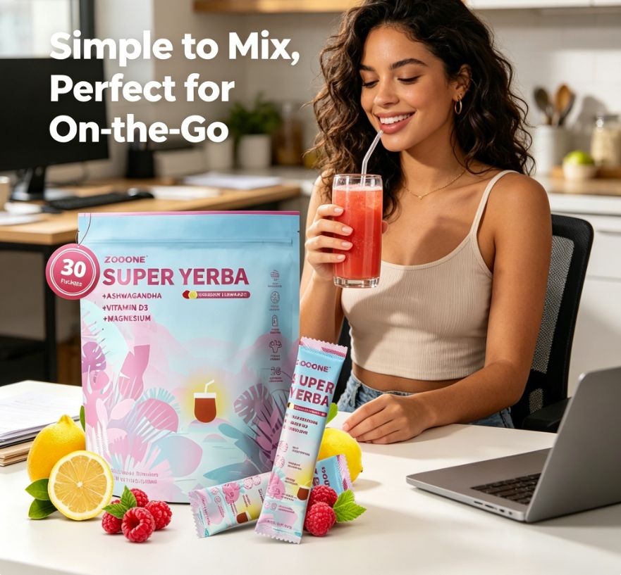 2-Pack ZOOONE Super Yerba Ashwagandha Energy Drink Raspberry Lemonade 60 Packets
