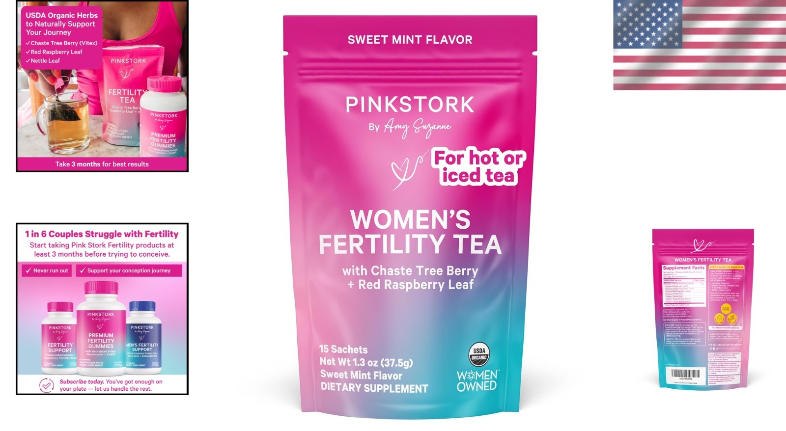 Organic Fertility Tea – Caffeine-Free Sweet Mint for Hormone Balance, 15 Sachets