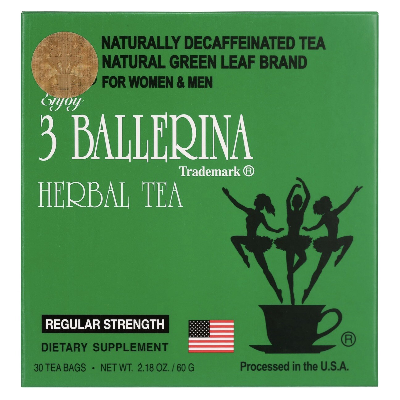 3 BALLERINA Caffeine Free Herbal Tea Regular Strength 30 tea bags per box/18cs